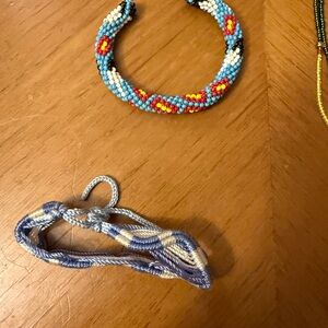 Colorful Beaded Bracelet and Blue Woven Bracelet and Necklace and earrings